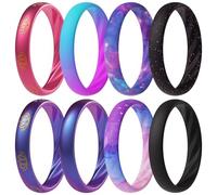 ThunderFit Silicone Ring Wedding Bands for Women, Elegant Wavy Grooves, 4mm Wide, 1.6mm Thick, Breathable, Women's Rubber Engagement Rings, 8-Pack (O-U), 8.5 - 9 (18.90mm), Silicone, No Gemstone