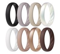 ThunderFit Silicone Ring Wedding Bands for Women, Elegant Wavy Grooves, 4mm Wide, 1.6mm Thick, Breathable, Women's Rubber Engagement Rings, 8-Pack (O-U), 4.5 - 5 (15.70mm), Silicone, No Gemstone