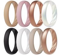 ThunderFit Silicone Ring Wedding Bands for Women, Elegant Wavy Grooves, 4mm Wide, 1.6mm Thick, Breathable, Women's Rubber Engagement Rings, 8-Pack (A-G), 11.5 - 12 (22.00mm), Silicone, No Gemstone