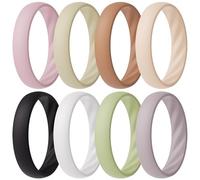 ThunderFit Silicone Ring Wedding Bands for Women, Elegant Wavy Grooves, 4mm Wide, 1.6mm Thick, Breathable, Women's Rubber Engagement Rings, 8-Pack (O-U), 10.5 - 11 (21.00mm), Silicone, No Gemstone