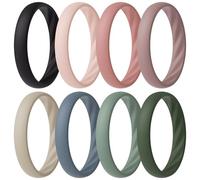 ThunderFit Silicone Ring Wedding Bands for Women, Elegant Wavy Grooves, 4mm Wide, 1.6mm Thick, Breathable, Women's Rubber Engagement Rings, 8-Pack (A-G), 4.5 - 5 (15.70mm), Silicone, No Gemstone