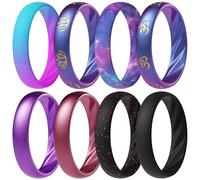 ThunderFit Silicone Ring Wedding Bands for Women, Elegant Wavy Grooves, 4mm Wide, 1.6mm Thick, Breathable, Women's Rubber Engagement Rings, 8-Pack (O-U), 3.5 - 4 (14.90mm), Silicone, No Gemstone