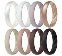 ThunderFit Silicone Ring Wedding Bands for Women, Elegant Wavy Grooves, 4mm Wide, 1.6mm Thick, Breathable, Women's Rubber Engagement Rings, 8-Pack (O-U), 5.5 - 6 (16.50mm), Silicone, No Gemstone