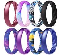 ThunderFit Silicone Ring Wedding Bands for Women, Elegant Wavy Grooves, 4mm Wide, 1.6mm Thick, Breathable, Women's Rubber Engagement Rings, 8-Pack (O-U), 3.5 - 4 (14.90mm), Silicone, No Gemstone