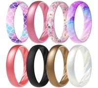 ThunderFit Silicone Ring Wedding Bands for Women, Elegant Wavy Grooves, 4mm Wide, 1.6mm Thick, Breathable, Women's Rubber Engagement Rings, 8-Pack (ZC-ZI), 11.5 - 12 (22.00mm), Silicone, No Gemstone