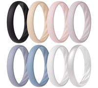 ThunderFit Silicone Ring Wedding Bands for Women, Elegant Wavy Grooves, 4mm Wide, 1.6mm Thick, Breathable, Women's Rubber Engagement Rings, 8-Pack (ZJ-ZP), 11.5 - 12 (22.00mm), Silicone, No Gemstone
