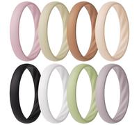 ThunderFit Silicone Ring Wedding Bands for Women, Elegant Wavy Grooves, 4mm Wide, 1.6mm Thick, Breathable, Women's Rubber Engagement Rings, 8-Pack (O-U), 12.5 - 13 (23.00mm), Silicone, No Gemstone