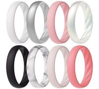 ThunderFit Silicone Ring Wedding Bands for Women, Elegant Wavy Grooves, 4mm Wide, 1.6mm Thick, Breathable, Women's Rubber Engagement Rings, 8-Pack (ZQ-ZV), 10.5 - 11 (21.00mm), Silicone, No Gemstone