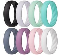 ThunderFit Silicone Ring Wedding Bands for Women, Promise Rings with Elegant Wavy Grooves, 6mm Wide, 2mm Thick, Breathable, Women's Rubber Engagement Rings, Variety Multipack 1-4-8, 4.5 - 5 (15.70mm