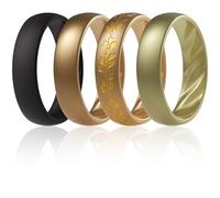 ThunderFit Silicone Ring Wedding Bands for Women, Promise Rings with Elegant Wavy Grooves, 6mm Wide, 2mm Thick, Breathable, Women's Rubber Engagement Rings, Variety Multipack 1-4-8, 9.5 - 10 (20.20mm