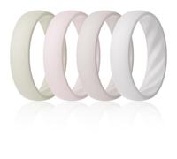 ThunderFit Silicone Ring Wedding Bands for Women, Promise Rings with Elegant Wavy Grooves, 6mm Wide, 2mm Thick, Breathable, Women's Rubber Engagement Rings, Variety Multipack 1-4-8, 6.5 - 7 (17.35mm