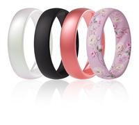 ThunderFit Silicone Ring Wedding Bands for Women, Promise Rings with Elegant Wavy Grooves, 6mm Wide, 2mm Thick, Breathable, Women's Rubber Engagement Rings, Variety Multipack 1-4-8, 11.5 - 12 (22.00mm