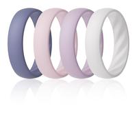 ThunderFit Silicone Ring Wedding Bands for Women, Promise Rings with Elegant Wavy Grooves, 6mm Wide, 2mm Thick, Breathable, Women's Rubber Engagement Rings, Variety Multipack 1-4-8, 11.5 - 12 (22.00mm