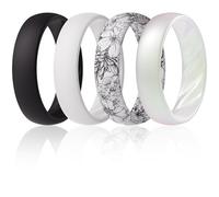 ThunderFit Silicone Ring Wedding Bands for Women, Promise Rings with Elegant Wavy Grooves, 6mm Wide, 2mm Thick, Breathable, Women's Rubber Engagement Rings, Variety Multipack 1-4-8, 7.5 - 8 (18.20mm