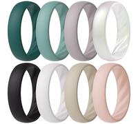 ThunderFit Silicone Ring Wedding Bands for Women, Promise Rings with Elegant Wavy Grooves, 6mm Wide, 2mm Thick, Breathable, Women's Rubber Engagement Rings, Variety Multipack 1-4-8, 4.5 - 5 (15.70mm