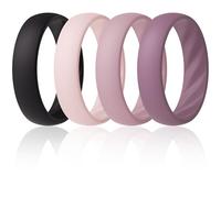 ThunderFit Silicone Ring Wedding Bands for Women, Promise Rings with Elegant Wavy Grooves, 6mm Wide, 2mm Thick, Breathable, Women's Rubber Engagement Rings, Variety Multipack 1-4-8, 5.5 - 6 (16.50mm
