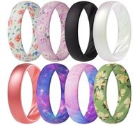ThunderFit Silicone Ring Wedding Bands for Women, Promise Rings with Elegant Wavy Grooves, 6mm Wide, 2mm Thick, Breathable, Women's Rubber Engagement Rings, Variety Multipack 1-4-8, 5.5 - 6 (16.50mm