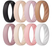 ThunderFit Silicone Ring Wedding Bands for Women, Promise Rings with Elegant Wavy Grooves, 6mm Wide, 2mm Thick, Breathable, Women's Rubber Engagement Rings, Variety Multipack 1-4-8, 7.5 - 8 (18.20mm