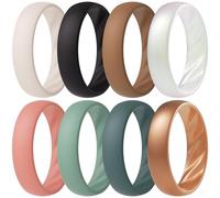 ThunderFit Silicone Ring Wedding Bands for Women, Promise Rings with Elegant Wavy Grooves, 6mm Wide, 2mm Thick, Breathable, Women's Rubber Engagement Rings, Variety Multipack 1-4-8, 5.5 - 6 (16.50mm