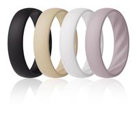 ThunderFit Silicone Ring Wedding Bands for Women, Promise Rings with Elegant Wavy Grooves, 6mm Wide, 2mm Thick, Breathable, Women's Rubber Engagement Rings, Variety Multipack 1-4-8, 9.5 - 10 (20.20mm