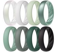 ThunderFit Silicone Ring Wedding Bands for Women, Promise Rings with Elegant Wavy Grooves, 6mm Wide, 2mm Thick, Breathable, Women's Rubber Engagement Rings, Variety Multipack 1-4-8, 6.5 - 7 (17.35mm