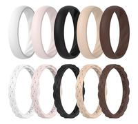 ThunderFit Silicone Rings for Her - Mix Women's Silicone Wedding Rings, 1.8mm Thick Rubber Engagement Rings Braided & 4mm Classic Rings Combo, 7.5 - 8 (18.20mm), Silicone, No Gemstone