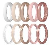 ThunderFit Silicone Rings for Her - Mix Women's Silicone Wedding Rings, 1.8mm Thick Rubber Engagement Rings Braided & 4mm Classic Rings Combo, 7.5 - 8 (18.20mm), Silicone, No Gemstone