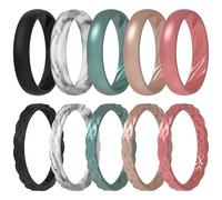 ThunderFit Silicone Rings for Her - Mix Women's Silicone Wedding Rings, 1.8mm Thick Rubber Engagement Rings Braided & 4mm Classic Rings Combo, 3.5 - 4 (14.90mm), Silicone, No Gemstone