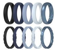 ThunderFit Silicone Rings for Her - Mix Women's Silicone Wedding Rings, 1.8mm Thick Rubber Engagement Rings Braided & 4mm Classic Rings Combo, 8.5 - 9 (18.90mm), Silicone, No Gemstone