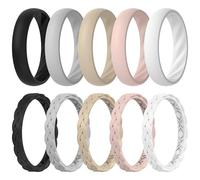 ThunderFit Silicone Rings for Her - Mix Women's Silicone Wedding Rings, 1.8mm Thick Rubber Engagement Rings Braided & 4mm Classic Rings Combo, 4.5 - 5 (15.70mm), Silicone, No Gemstone