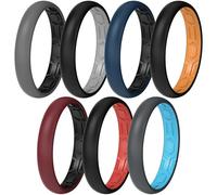 ThunderFit Silicone Rings for Him and Her, Rubber Wedding Engagement Bands Unisex, 2mm Thick in 4mm & 8mm Widths, Variety Multipack 1/4/7, 3.5-4(14.90mm), Silicone, No Gemstone