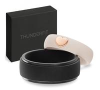 ThunderFit Silicone Rings for Him and Her, Wedding Bands for Couples, 2-Pack Couple's Rubber Engagement Bands with Gold-Plated Accents, 4.5-5 (W) | 11.5-12 (M), Silicone, no gemstone type