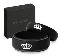 ThunderFit Silicone Rings for Him and Her, Wedding Bands for Couples with Crown and King/Queen Engraving, 2-Pack Couple's Rubber Engagement Bands, 8.5-9 (W) | 10.5-11 (M), Silicone, No Gemstone