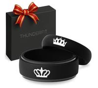 ThunderFit Silicone Rings for Him and Her, Wedding Bands for Couples with Crown and King/Queen Engraving, 2-Pack Couple's Rubber Engagement Bands, 5.5-6 (W) | 8.5-9 (M), Silicone, No Gemstone