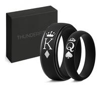 ThunderFit Silicone Rings for Him and Her, Wedding Bands for Couples with Crown and King/Queen Engraving, 2-Pack Couple's Rubber Engagement Bands, 4.5-5 (W) | 7.5-8 (M), Silicone, No Gemstone