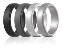 ThunderFit Silicone Rings for Men - 4 Rings Stepped Edge Rubber Wedding Bands (7mm Wide - Gun Metal, Silver, Black, Dark Grey, 9.5-10 (19.8mm))