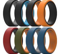ThunderFit Silicone Rings for Men, Flat Top Angled Edge Two Layers Rubber Engagement Bands 9.8mm Wide 2mm Thick - 1/4/8 Variety Multipack, 7.5 - 8 (18.2mm), Silicone, No Gemstone