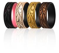 ThunderFit Silicone Rings for Women, Patterned Design Wedding Bands - 1/4/7 Variety Multipack, 10.5 - 11 (20.6mm), Silicone, No Gemstone