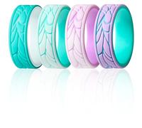 ThunderFit Silicone Rings for Women, Round Patterned Design Wedding Bands 6.8mm Wide 1.8mm Thick, Breathable Bands & Standard Inner Layers - 1/4/7 Variety Multipack, 6.5 - 7 (17.35mm), Silicone, No