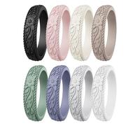 ThunderFit Silicone Rings for Women, Rubber Engagement Wedding Bands Vine Design 5.5mm Wide 2mm Thick - Variety Multipack 4-12, 8 - 8.5 (18.50mm), Silicone, No Gemstone