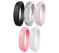ThunderFit Silicone Rings for Women, Rubber Engagement Wedding Bands Vine Design 5.5mm Wide 2mm Thick - Variety Multipack 4-12, 8 - 8.5 (18.50mm), Silicone, No Gemstone