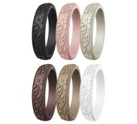 ThunderFit Silicone Rings for Women, Rubber Engagement Wedding Bands Vine Design 5.5mm Wide 2mm Thick - Variety Multipack 4-12, 10 - 10.5 (20.10mm), Silicone, No Gemstone