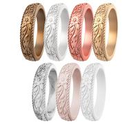 ThunderFit Silicone Rings for Women, Rubber Engagement Wedding Bands Vine Design 5.5mm Wide 2mm Thick - Variety Multipack 4-12, 8 - 8.5 (18.50mm), Silicone, No Gemstone