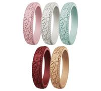 ThunderFit Silicone Rings for Women, Rubber Engagement Wedding Bands Vine Design 5.5mm Wide 2mm Thick - Variety Multipack 4-12, 10 - 10.5 (20.10mm), Silicone, No Gemstone