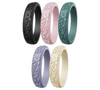 ThunderFit Silicone Rings for Women, Rubber Engagement Wedding Bands Vine Design 5.5mm Wide 2mm Thick - Variety Multipack 4-12, 10 - 10.5 (20.10mm), Silicone, No Gemstone