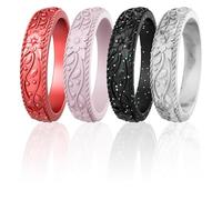 ThunderFit Silicone Rings for Women, Rubber Engagement Wedding Bands Vine Design 5.5mm Wide 2mm Thick - Variety Multipack 4-12, 11 - 11.5 (20.70mm), Silicone, No Gemstone