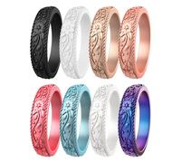 ThunderFit Silicone Rings for Women, Rubber Engagement Wedding Bands Vine Design 5.5mm Wide 2mm Thick - Variety Multipack 4-12, 8 - 8.5 (18.50mm), Silicone, No Gemstone