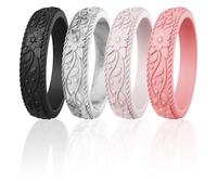 ThunderFit Silicone Rings for Women, Rubber Engagement Wedding Bands Vine Design 5.5mm Wide 2mm Thick - Variety Multipack 4-12, 8 - 8.5 (18.50mm), Silicone, No Gemstone