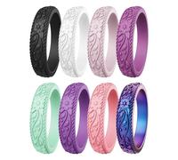 ThunderFit Silicone Rings for Women, Rubber Engagement Wedding Bands Vine Design 5.5mm Wide 2mm Thick - Variety Multipack 4-12, 7 - 7.5 (17.80mm), Silicone, No Gemstone
