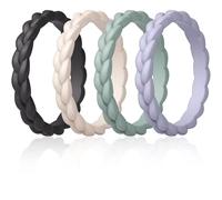 ThunderFit Silicone Rings Wedding Bands for Her, Braided Engagement Rings, 2.7mm, 1.8mm, Breathable Rubber Engagement Bands, Variety Multipack 4/5/7/8/10, 5.5 - 6 (16.50 mm), Silicone, No Gemstone